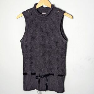 Vintage Ann Taylor Black Merino Wool Mock Turtleneck Sleeveless Tank Size  S-M